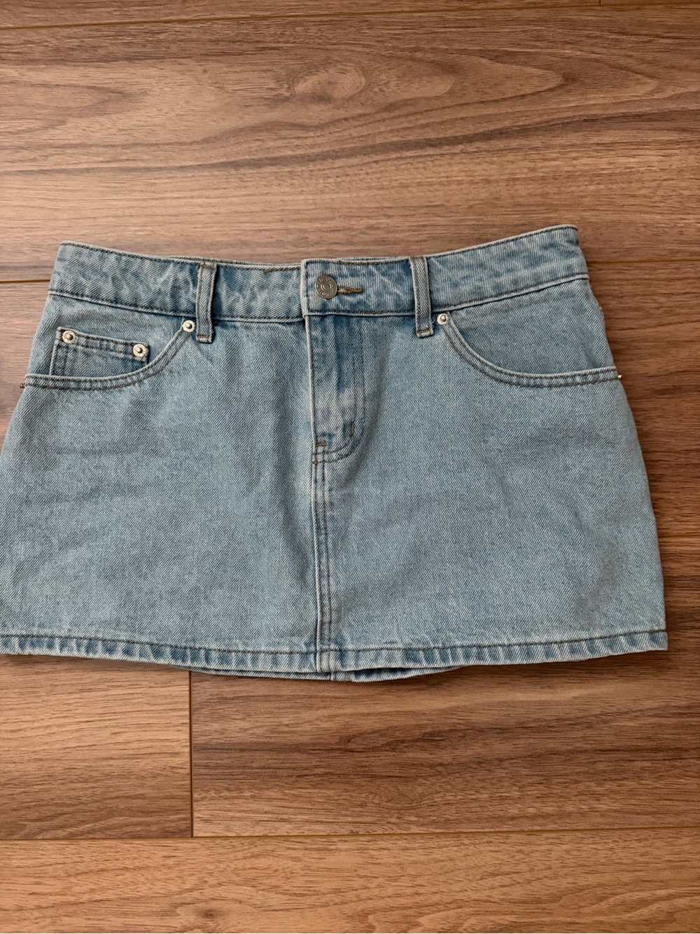 Edikted Light Blue Denim low rise Mini Skirt